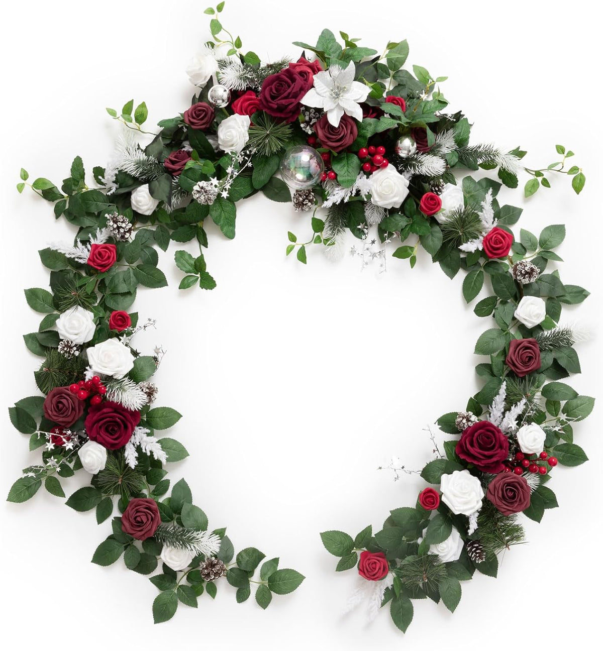 Ling's moment Eucalyptus Garland with Flowers 6FT，Table Runner with Flowers Marsala Mantle Decor
