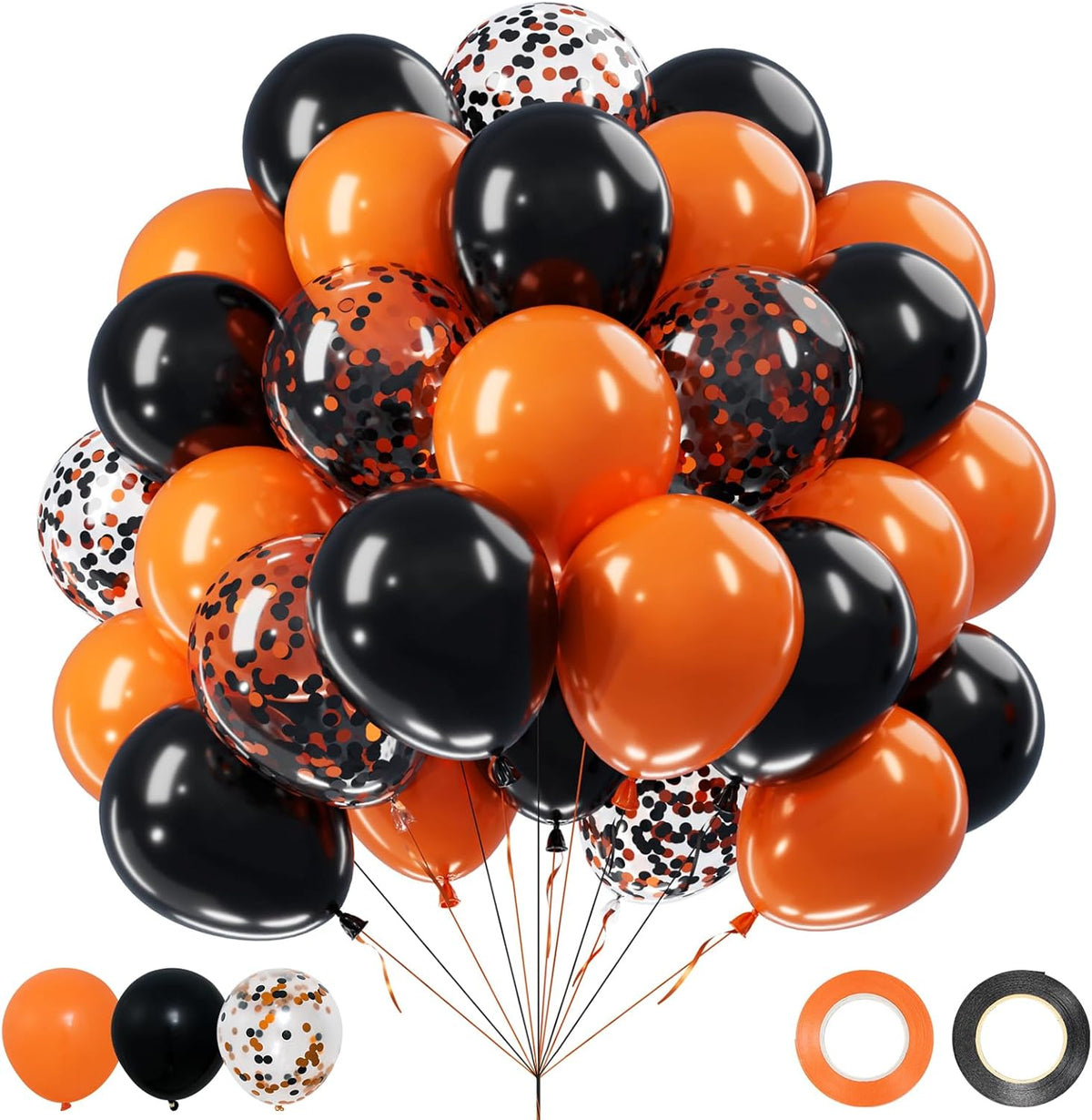 Halloween Black and Orange Balloons Set, 60Pcs 12 Inch Orange Black Confetti Latex Balloon for