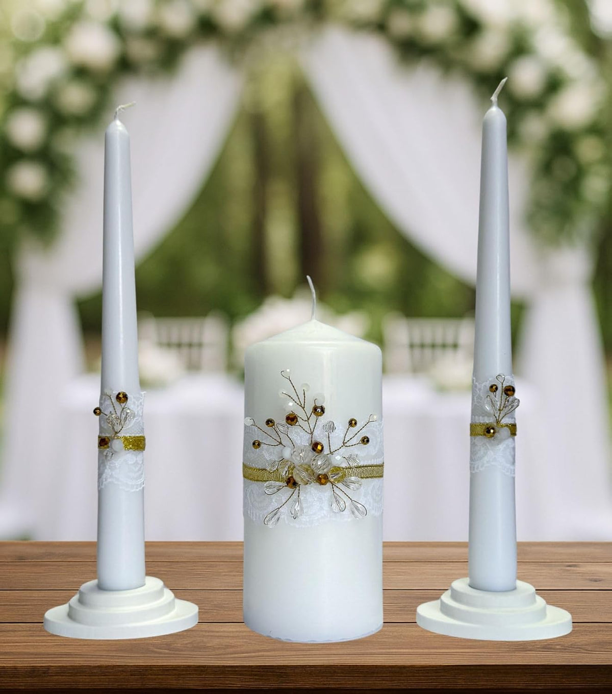 Unity Candle Set - Wedding Ceremony & Reception – 6” Pillar & Two 10” Taper Candles – Long Burning