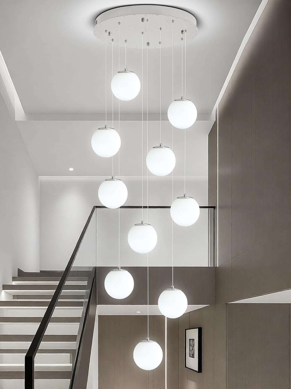 H118 Large Chandeliers for High Ceilings,12-Lights Mid Century Globe Chandelier Silver Modern Globe