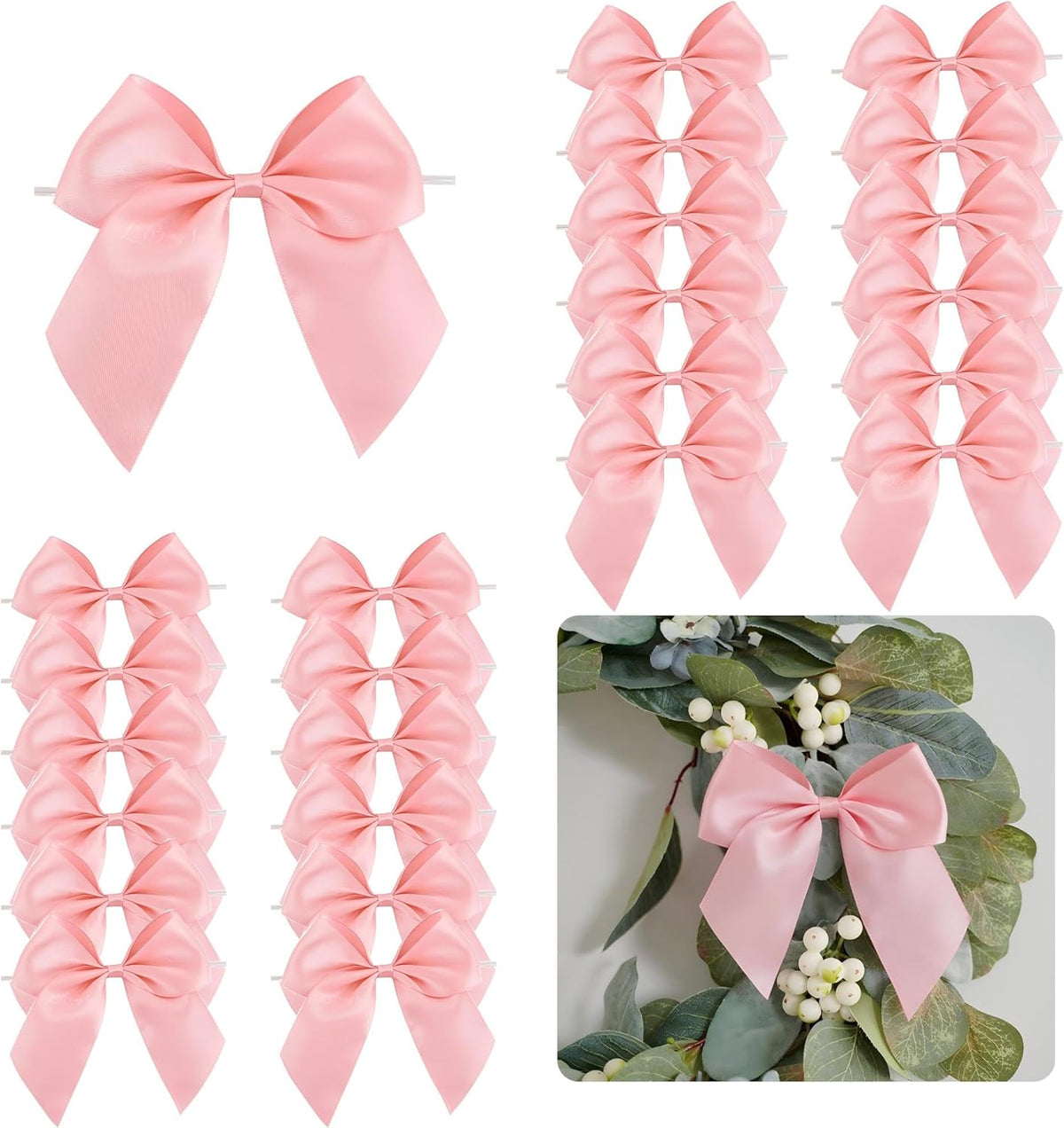 5'' Pink Bow Party Decorations Satin Bows, Twist Tie Bows for Treat Bags, Cake Pops, Pre-Tied Bow