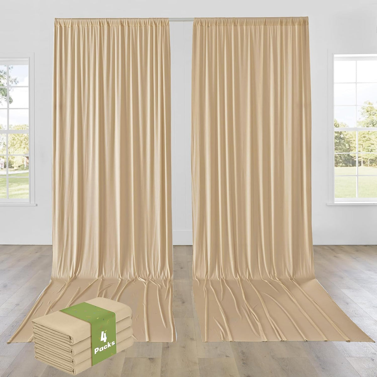PartyVillage 20ft×15ft Beige Backdrop Curtain for Wedding Parties, 4 Panels Wrinkle Free 15 FT Long