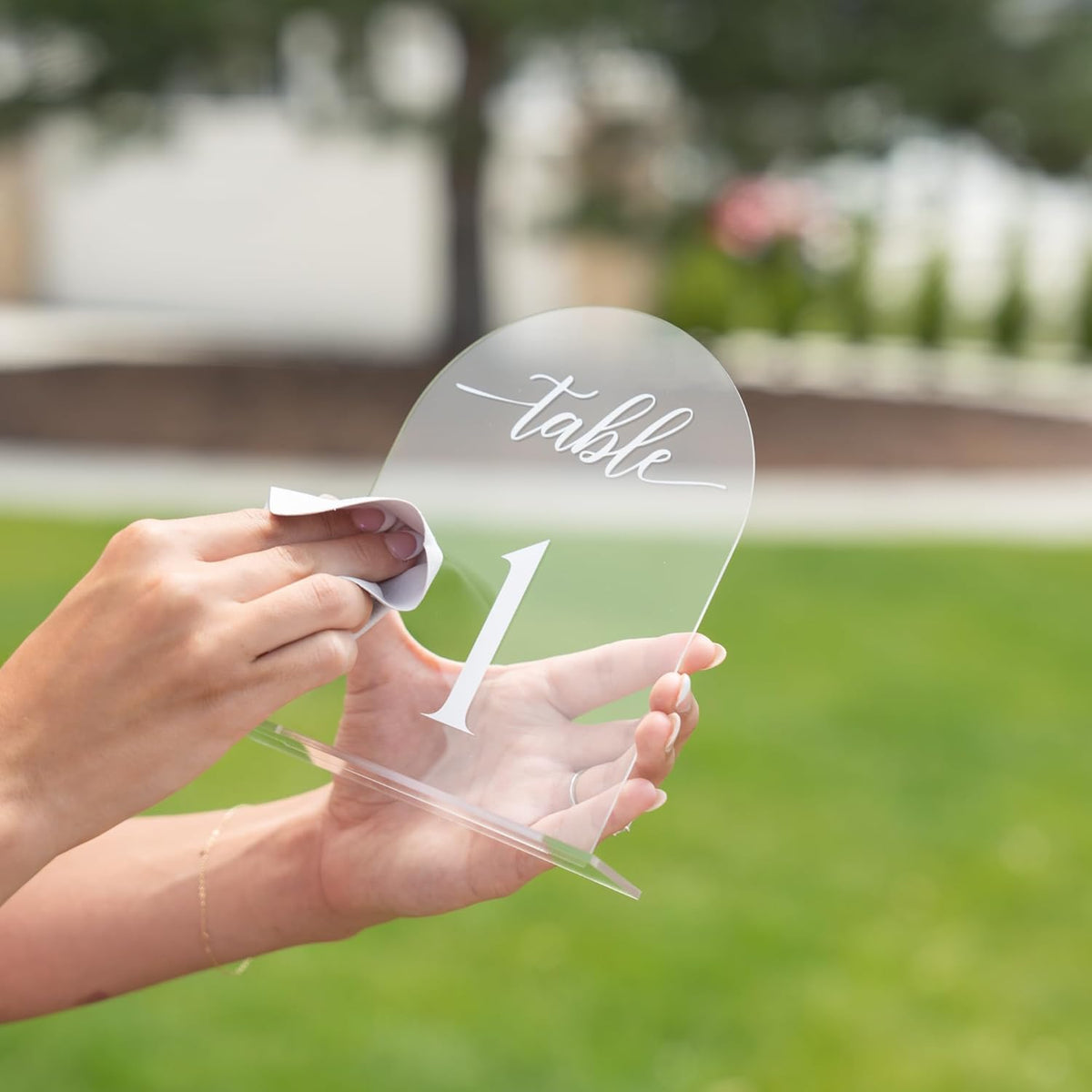 Clear Arch Acrylic Table Numbers for Wedding Reception - 5" x 7" White Font Centerpiece Set with