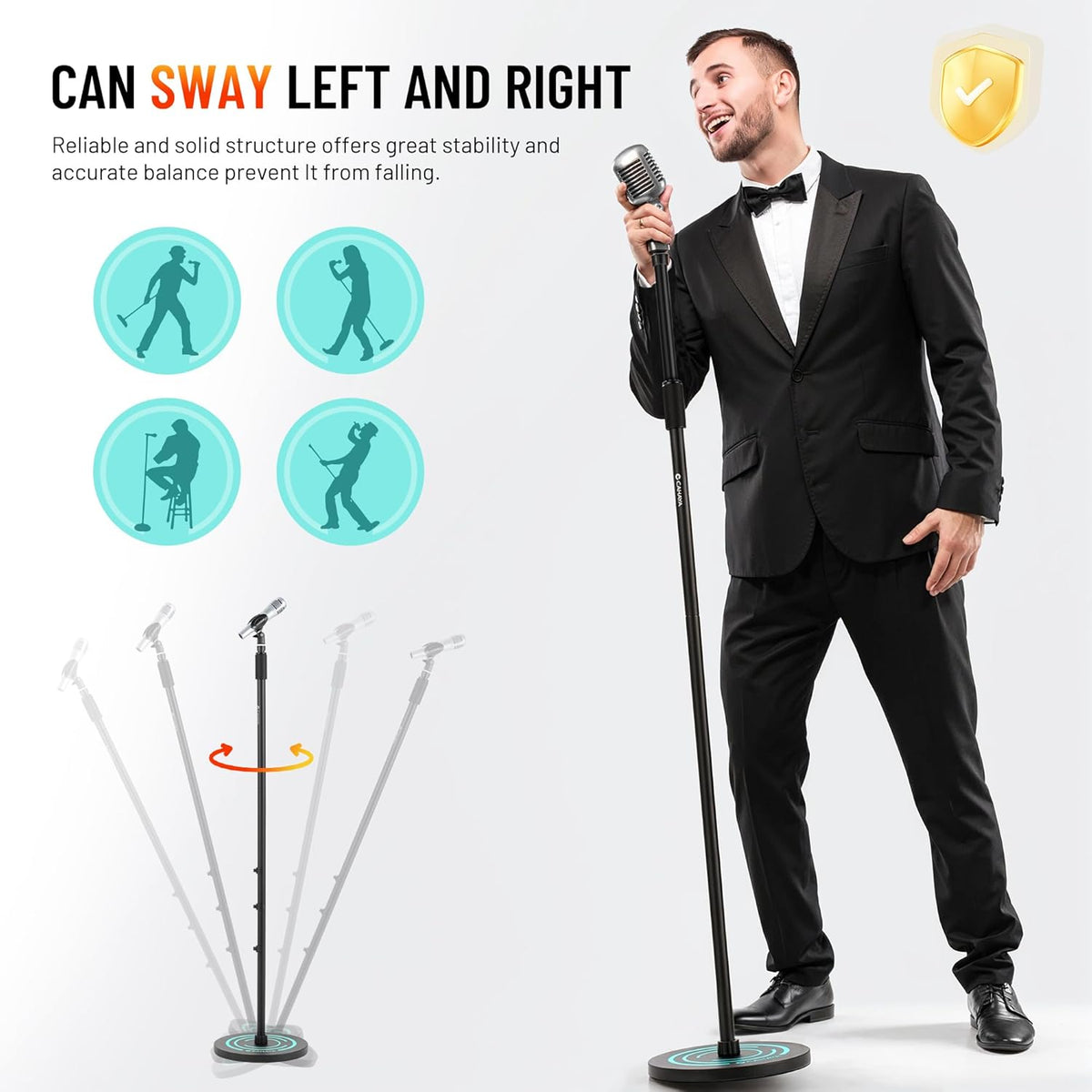 CAHAYA Mic Stand Floor Detachable - Microphone Stand Heavy Duty with Weighted Round Base Phone