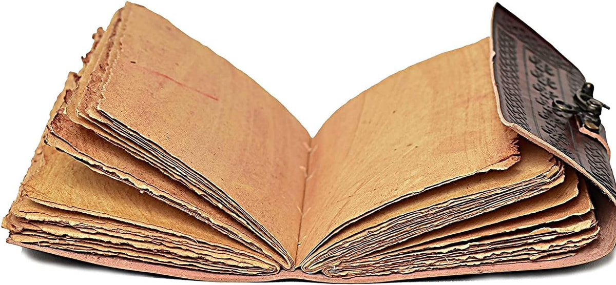 cuero 3 Moon Blue Lapiz Embossed Vintage Leather Journal | 240 Pages of Antique Handmade Deckle