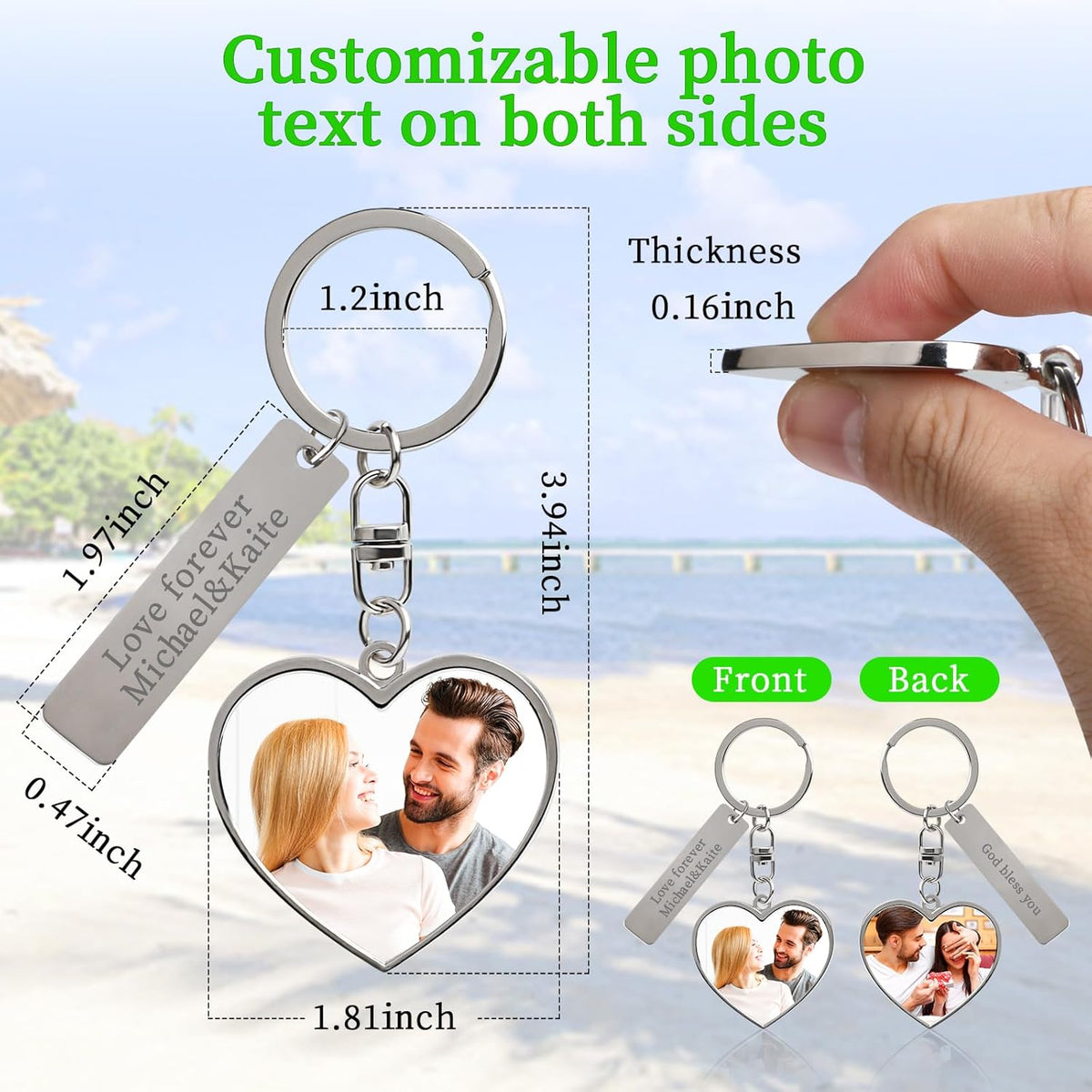 Double Side Custom Keychain with Picture Personalized Engraving Photo Text Customized Gifts for Men