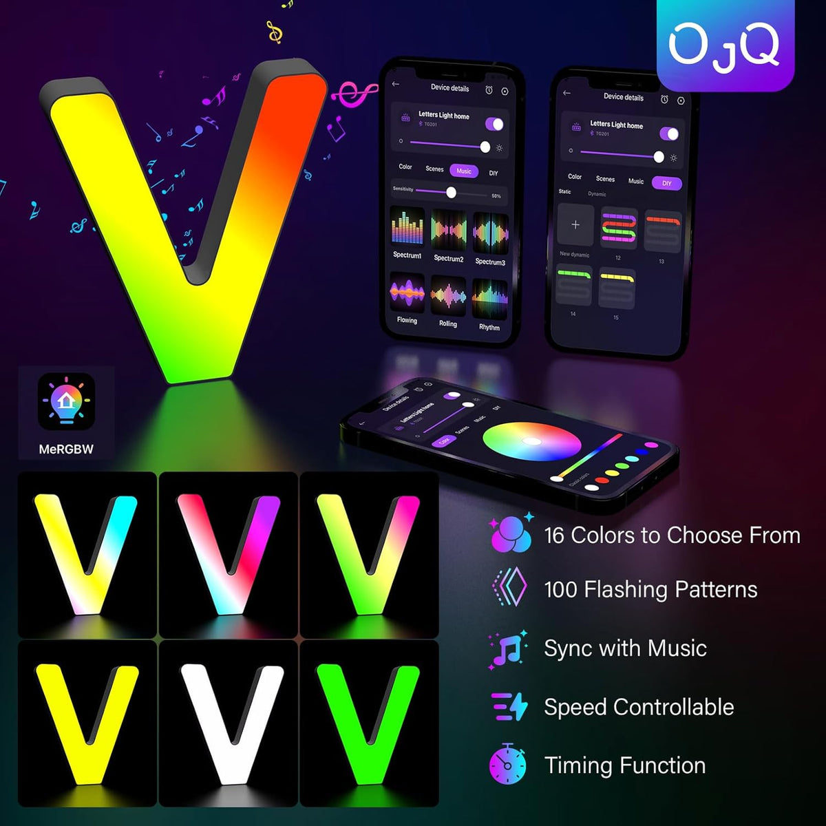OJQ Light Up Letters LED Letter - Marquee Letters Room Decor Alphabet Letter Music Sync Color