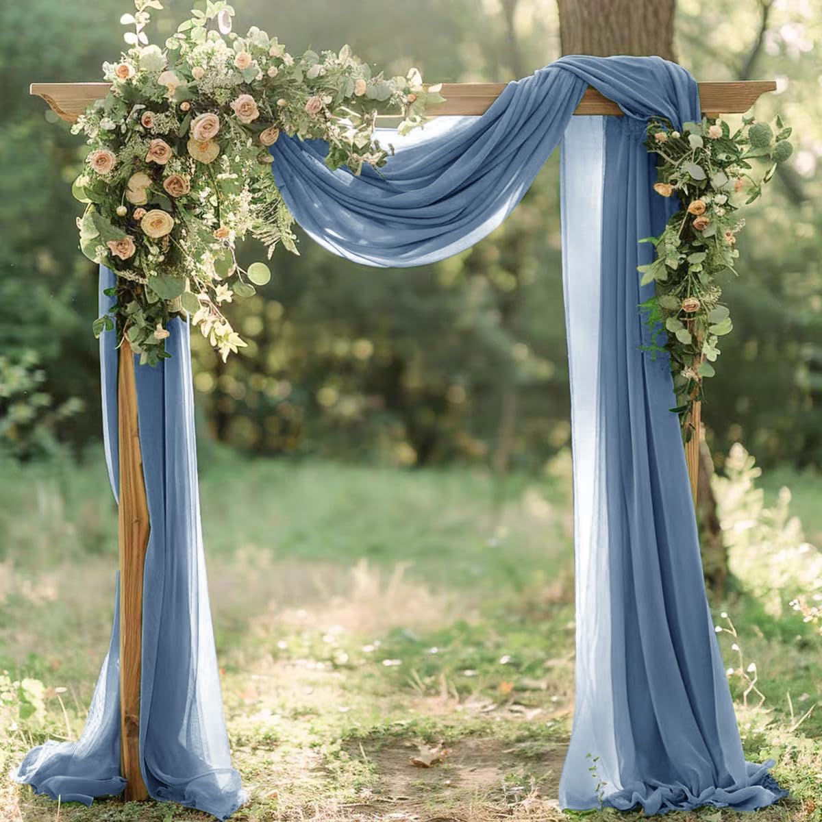 Dusty Blue Fall Elegant Arch Draping Fabric Outdoor 1 Panel 29" × 20Ft Sheer Chiffon Curtain Drapes