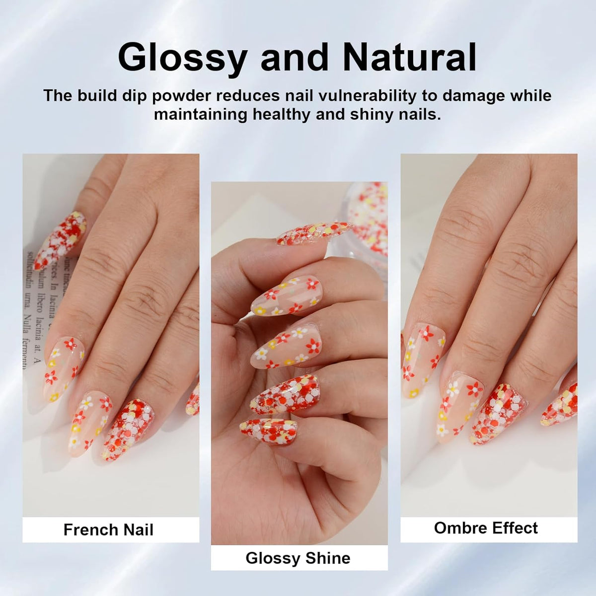 Color Dipping Powder, Red White Yellow Hexagon Sequins Dip powder No Nail Lamp Long Lasting Dip