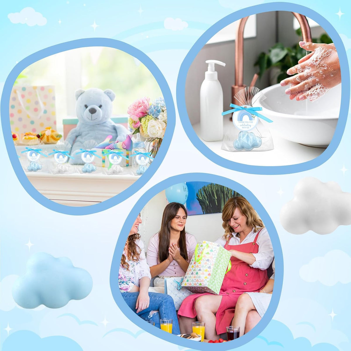 Demissle 20 Pcs Cloud Baby Shower Soap Favors Mini Handmade Soap Gifts with Thank You Card for