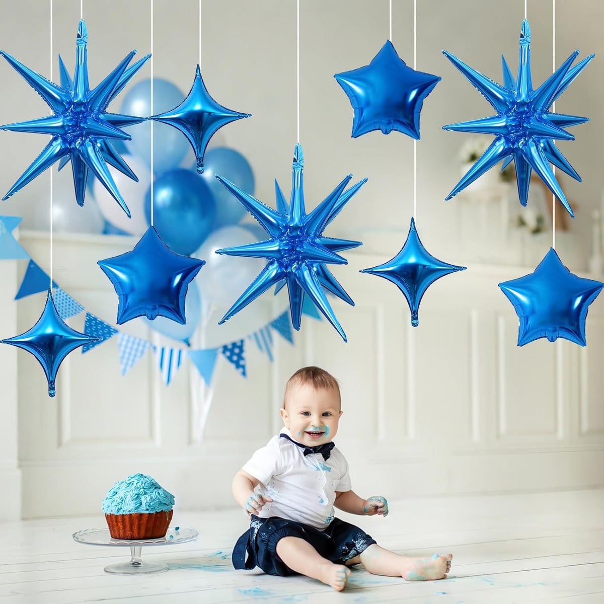 Blue Star Balloons, 22in Large Star Balloons Foil 10in 4-Pointed & Blue Pentagram Balloon for