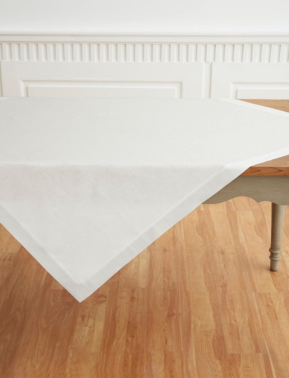 Solino Home Linen White Square Tablecloth 52 x 52 Inch - 100% Pure Linen Table Throw - Fete