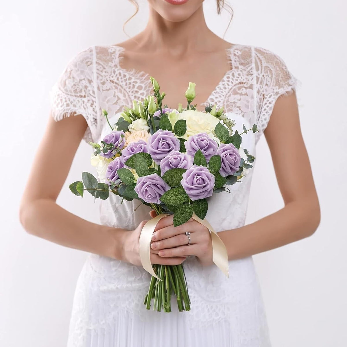 N&T NIETING Purple Artificial Flowers, 25pcs Artificial Flowers Bulk Fake Flowers Roses with Stem