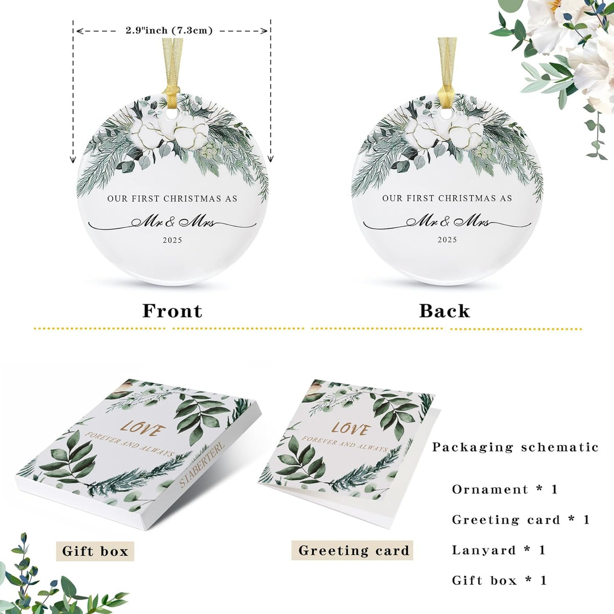 2025 First Christmas Married Ornament,First Year as Mr and Mrs Christmas Hanging Ornament Wedding