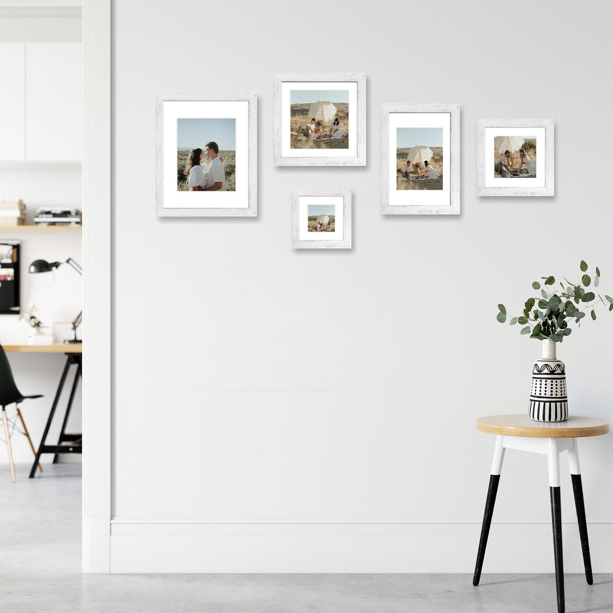 6x6 Picture Frame Set of 4 with High Definition Glass, Distressed White Frames Display 4x4 Picture