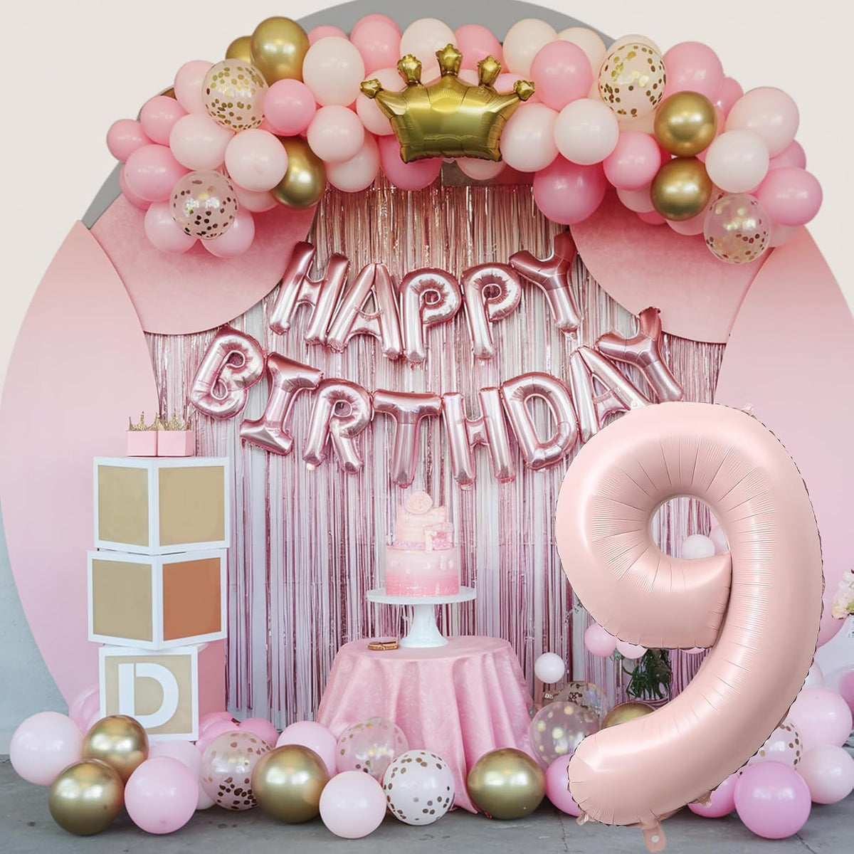 40'' Pink Number Balloon 9, Self Inflating Retro Dusty Pink Foil Number Balloons Set 0-9, Self