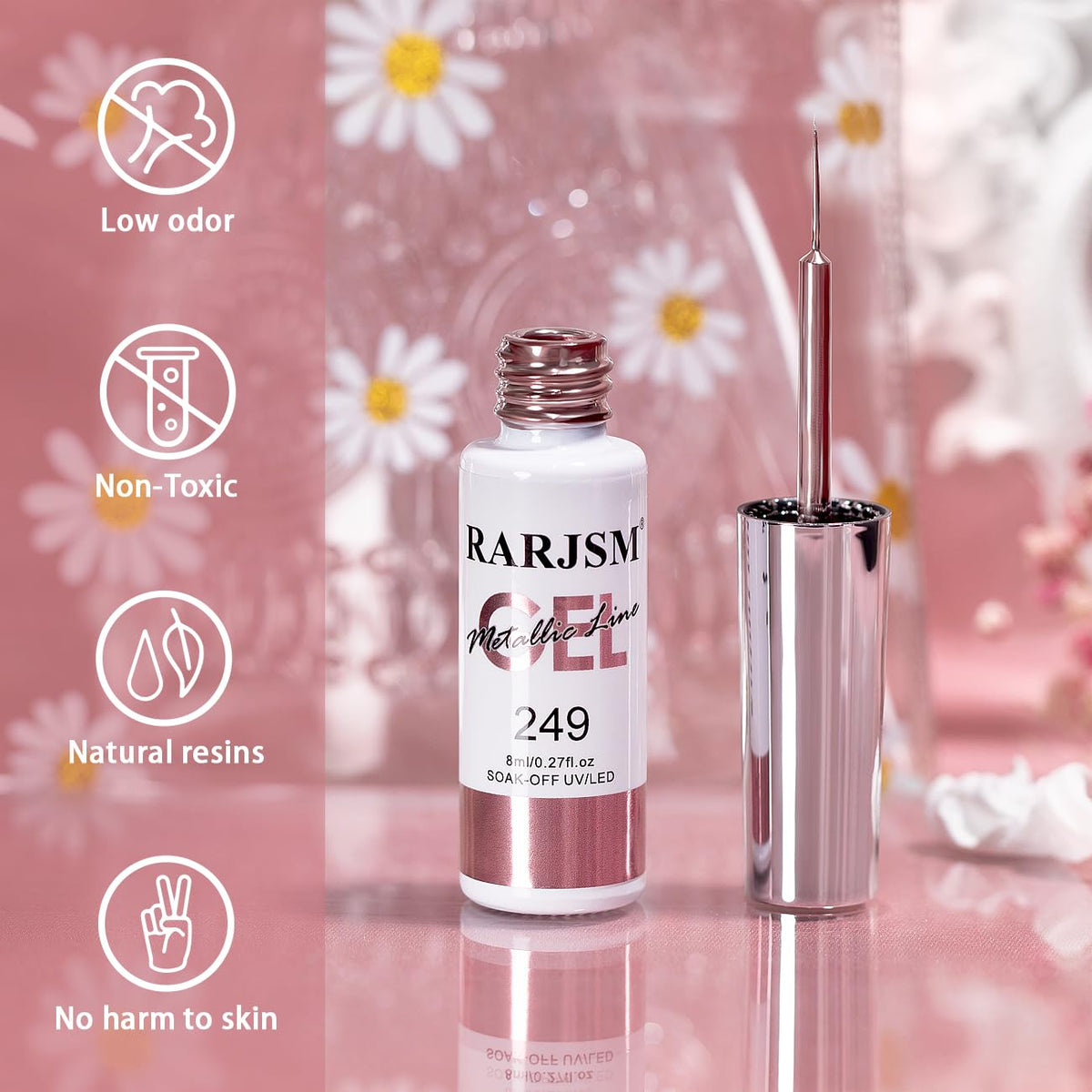 RARJSM Metallic Gel Liner Nail Art Rose Gold 3D Mirror Chrome Effect Gel Nail Polish 8ml Painting