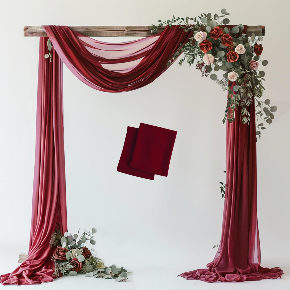 Wokceer Wedding Arch Draping 2 Panels 28.7" x 20FT Burgundy Sheer Fabric Backdrop for Ceremony