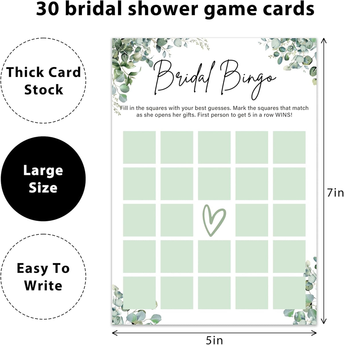 Eucalyptus Bridal Shower Game Cards - Bridal Bingo, Wedding Engagement Bachelorette Party Bridal