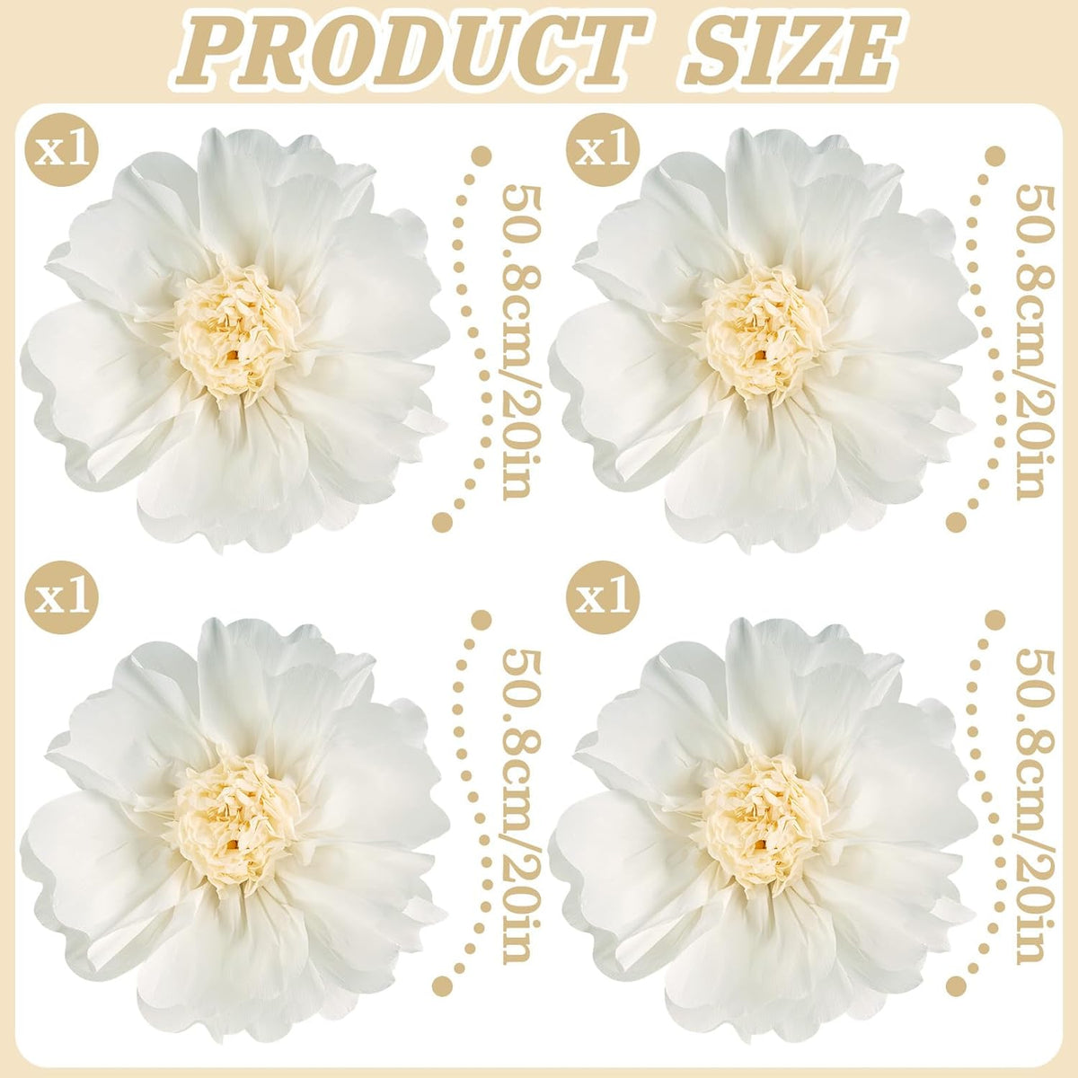 SUNBEAUTY 4 Pcs 20" White Giant Paper Flowers Large Crepe Tissue Artificial Paper Flowers