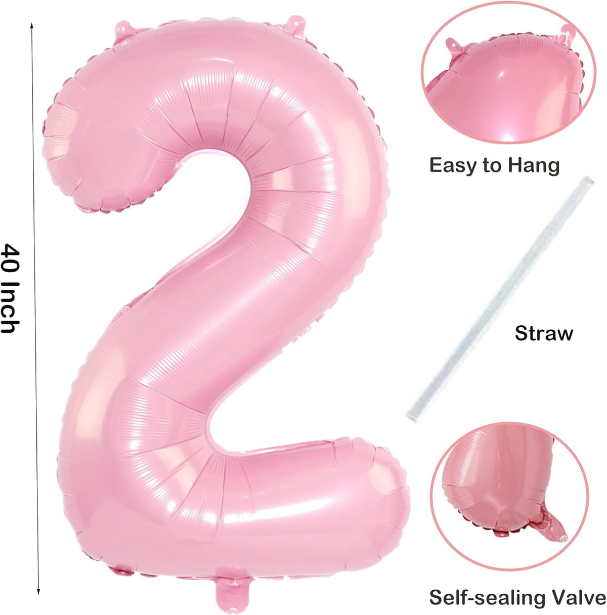 Light Pink 2 Number 40 Inch Pink Large Balloons Big Foil Helium Number Balloons 0-9 Jumbo Happy 2nd