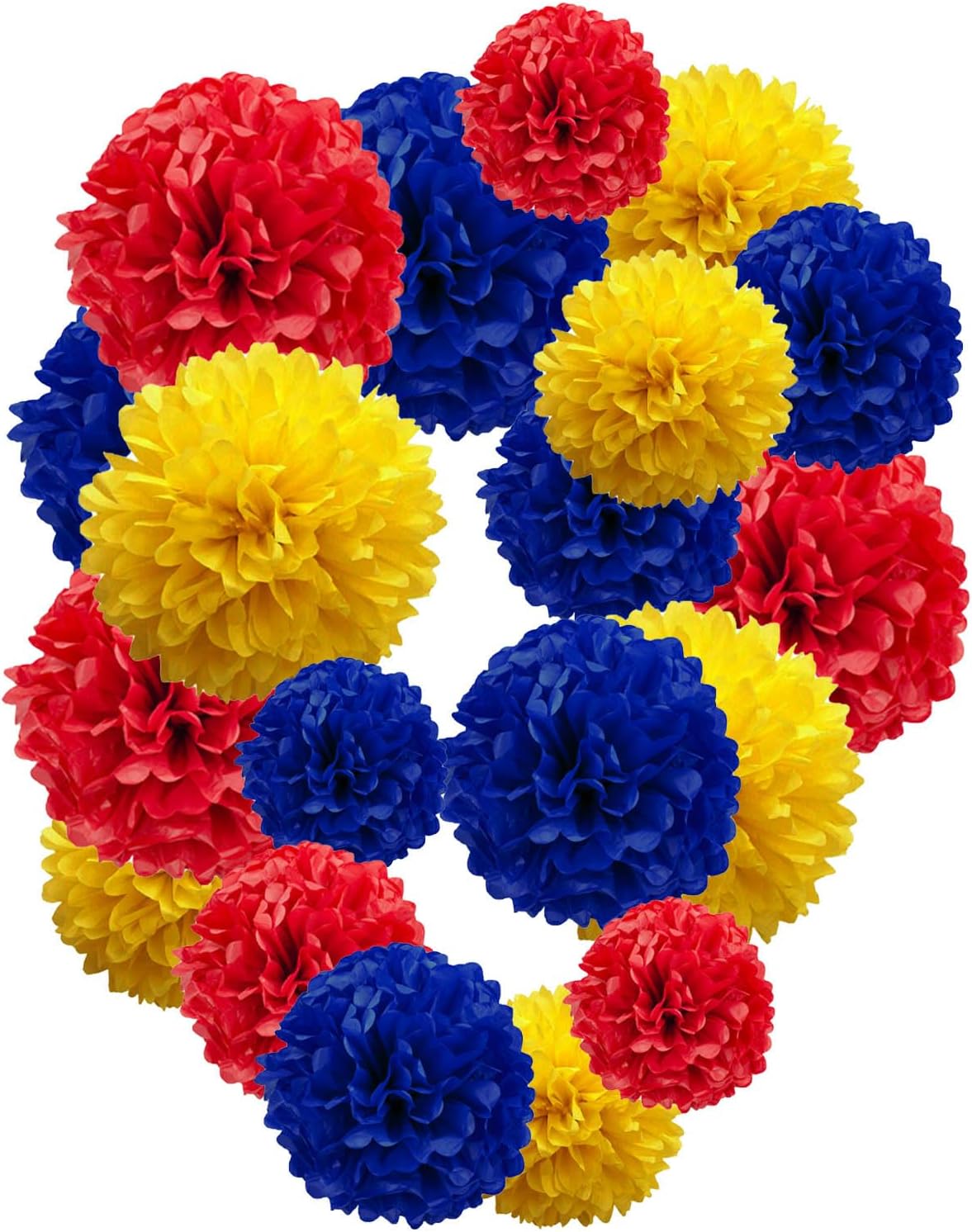 Yellow and Red and Blue Paper Pom Poms,10",12" Tissue Pom Poms for Party Hanging Decorations - 12
