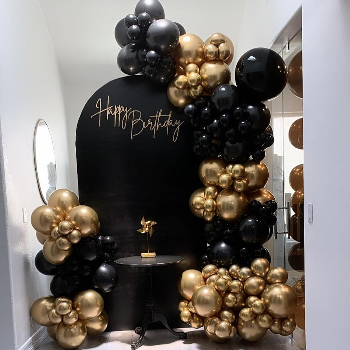 Black and Gold Balloons Arch Garland Kit, 122pcs Gold and Black Confetti Balloons with 16ft Tape