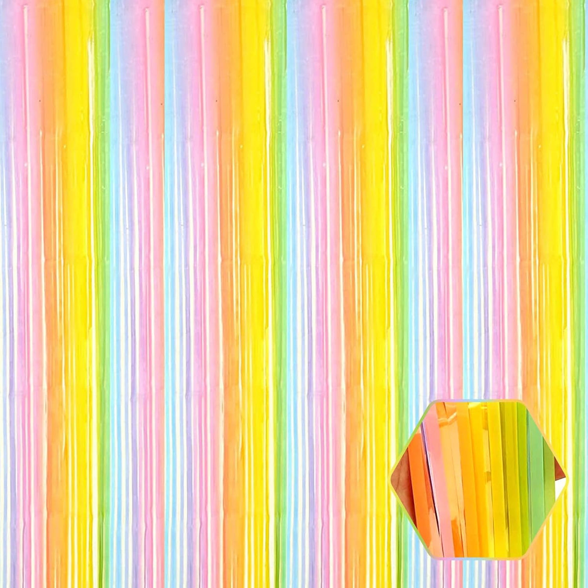 3 Pack Rainbow Foil Fringe Curtain Backdrop, 3.28Ft x 8.2Ft Metallic Tinsel Foil Fringe Streamer