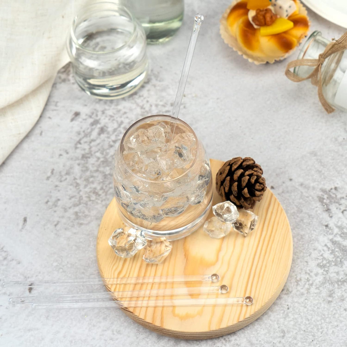 100-PCS Clear Plastic Swizzle Sticks, Crystal Cake Pops, Cocktail Coffee Drink Stirrers, Lolipop