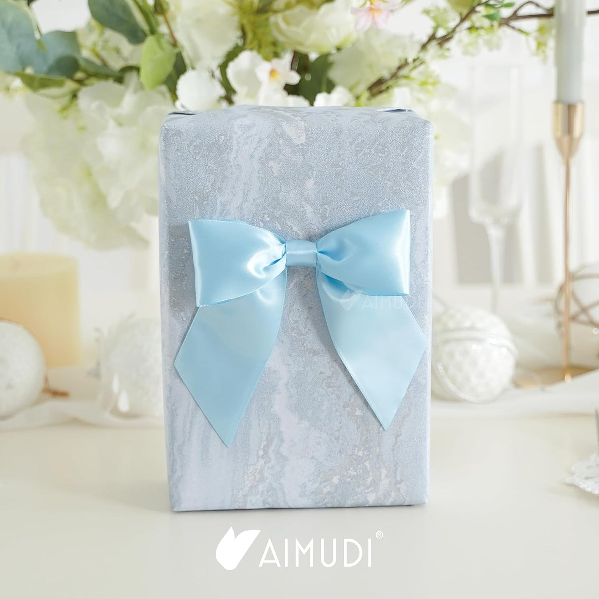 AIMUDI Baby Blue Satin Bows 5.5" Bows for Gift Wrapping Satin Twist Tie Bows Premade Ribbon Bows