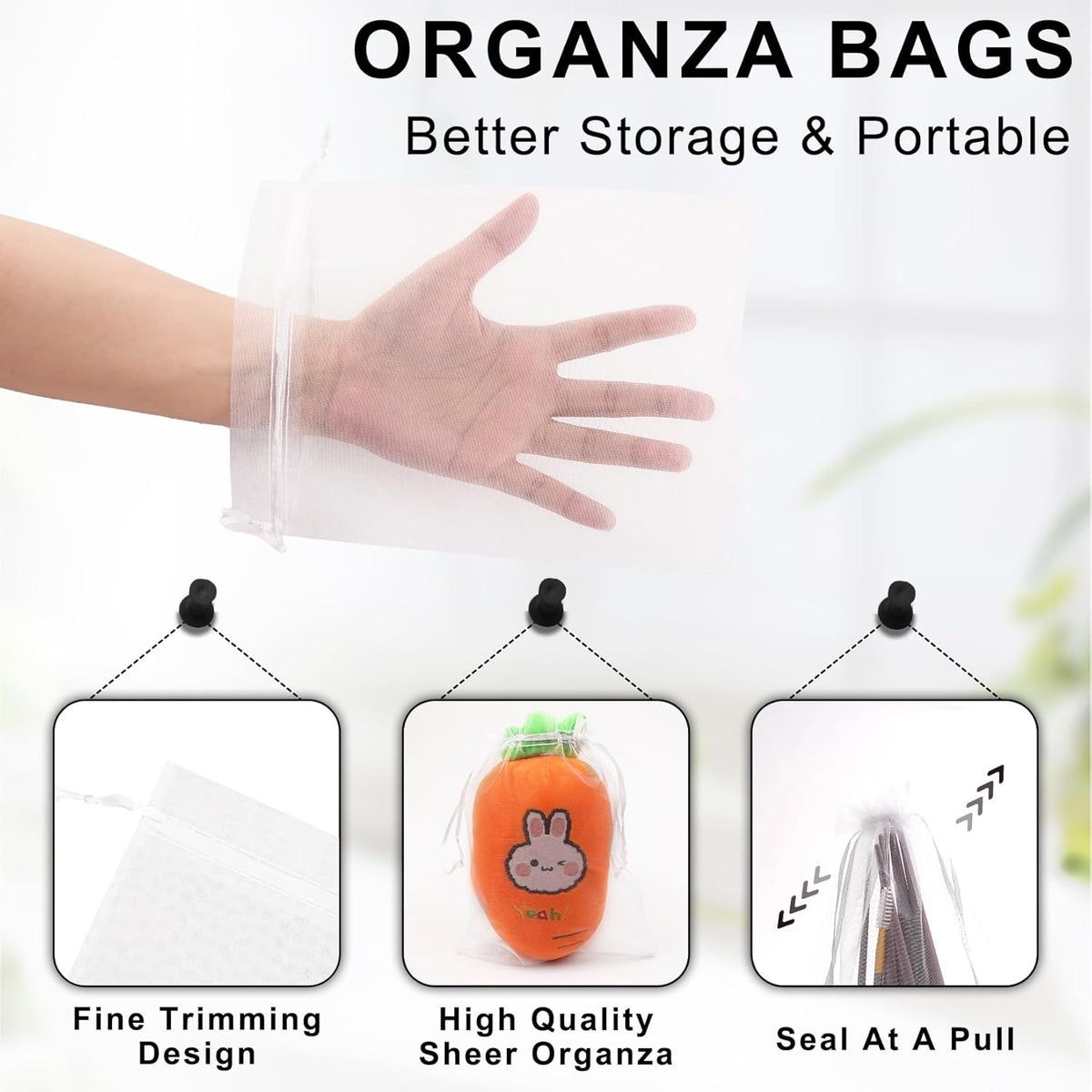 ANZNKU 100 Pack Premium White Organza Bags 6x9 inches Mesh Organza Favor Bag Drawstring, Gift Bags