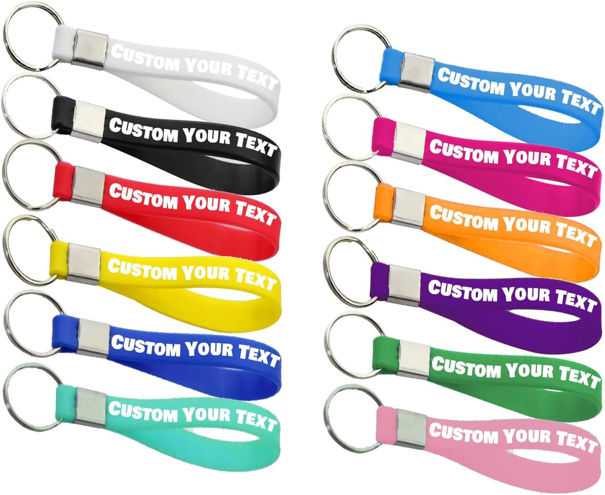 Personalized Keychain Silicone 5/10/50/100 Bulk Custom Keychains with Text for Events Party Guests
