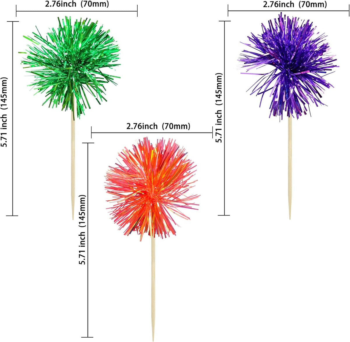 Gyufise 30Pcs Foil Firework Cupcake Toppers Sparkle Tinsel Cake Toppers Tinsel Drink Cake