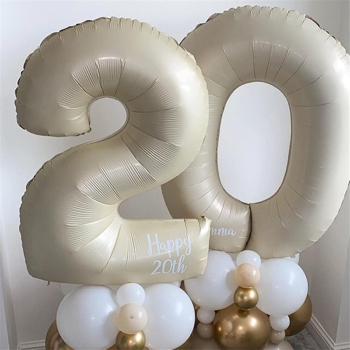 Cream 2 Balloons, 40 Inch Giant Helium Foil Number 0-9 Beige 2th Birthday Balloon for Boys Girls