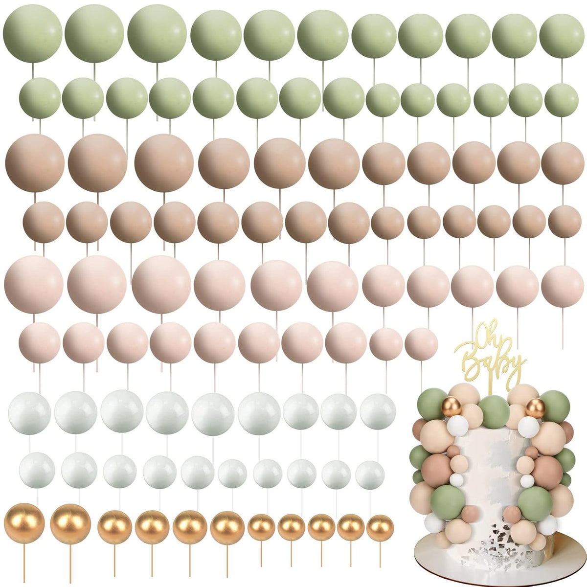 108 Pcs Balls Cake Topper DIY Cupcake Insert Foam Balloons for Cake Baking Wedding Anniversary