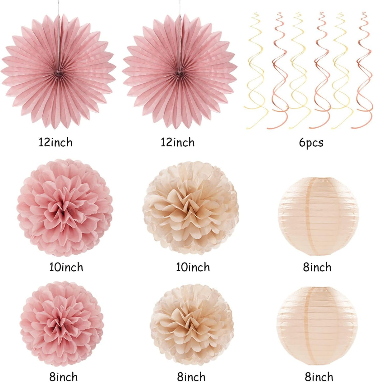 Blush-Pink Champagne Beige Happy-Birthday Party-Decorations - 31pcs 15th Women Girls Paper Lanterns