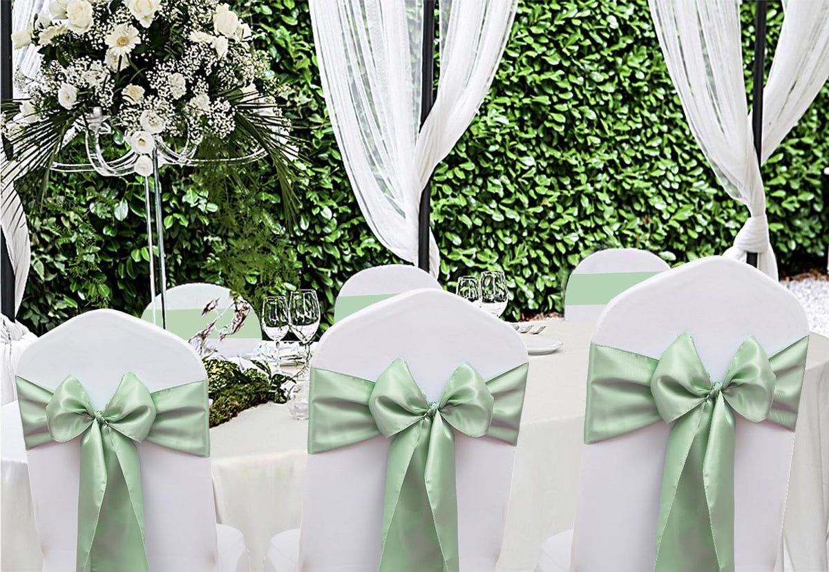 50 Pack Satin Sage Green Chair Sashes for Wedding Birthday Party Bridal Shower Gender Reveal