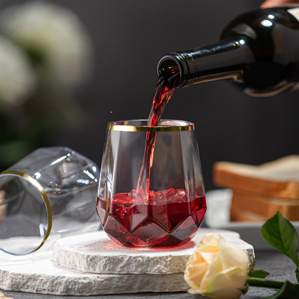 40 count Diamond Unbreakable Stemless Plastic Wine Champagne Whiskey Glasses Elegant Durable