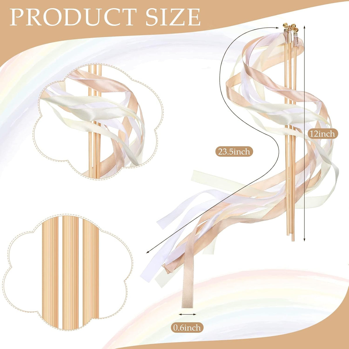 Boao 40 Pieces Mixed Color Ribbon Sticks with Bell, Ribbon Sticks for Stick Party, Streamers for