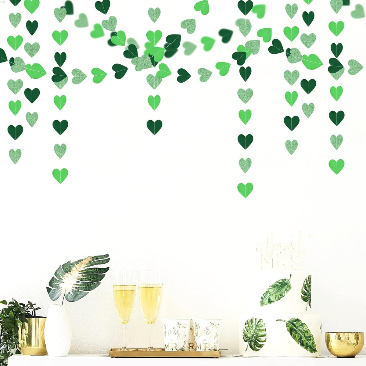 Green Party-Decorations Heart Paper-Garland Streamers-Banner - 52Ft St Patricks Day Decorations