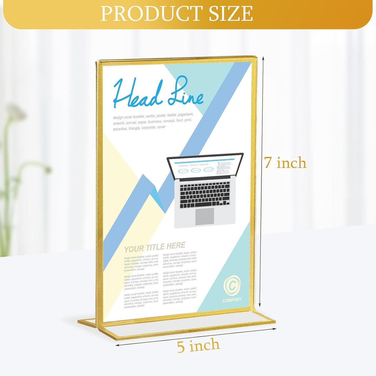 Hoteam 24 Pack 5 x 7 Clear Acrylic Sign Holder with Gold Borders, Gold Picture Frame, Double Sided