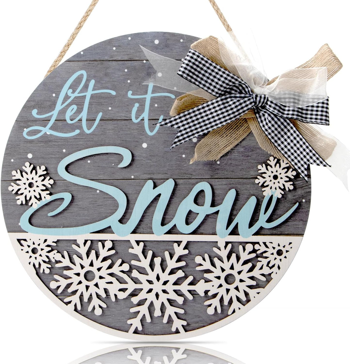 CHDITB Let It Snow Winter Decoration Sign(11.4”x11.4”), 3D Snowflake Xmas Winter Front Door Sign