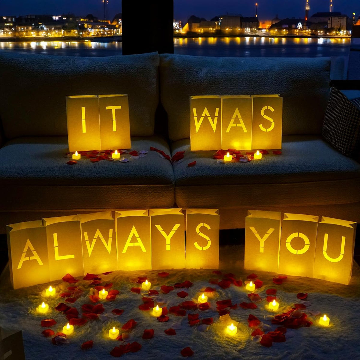Homemory It was Always You Light Up Letters with Flameless Candles and Fake Rose Petals