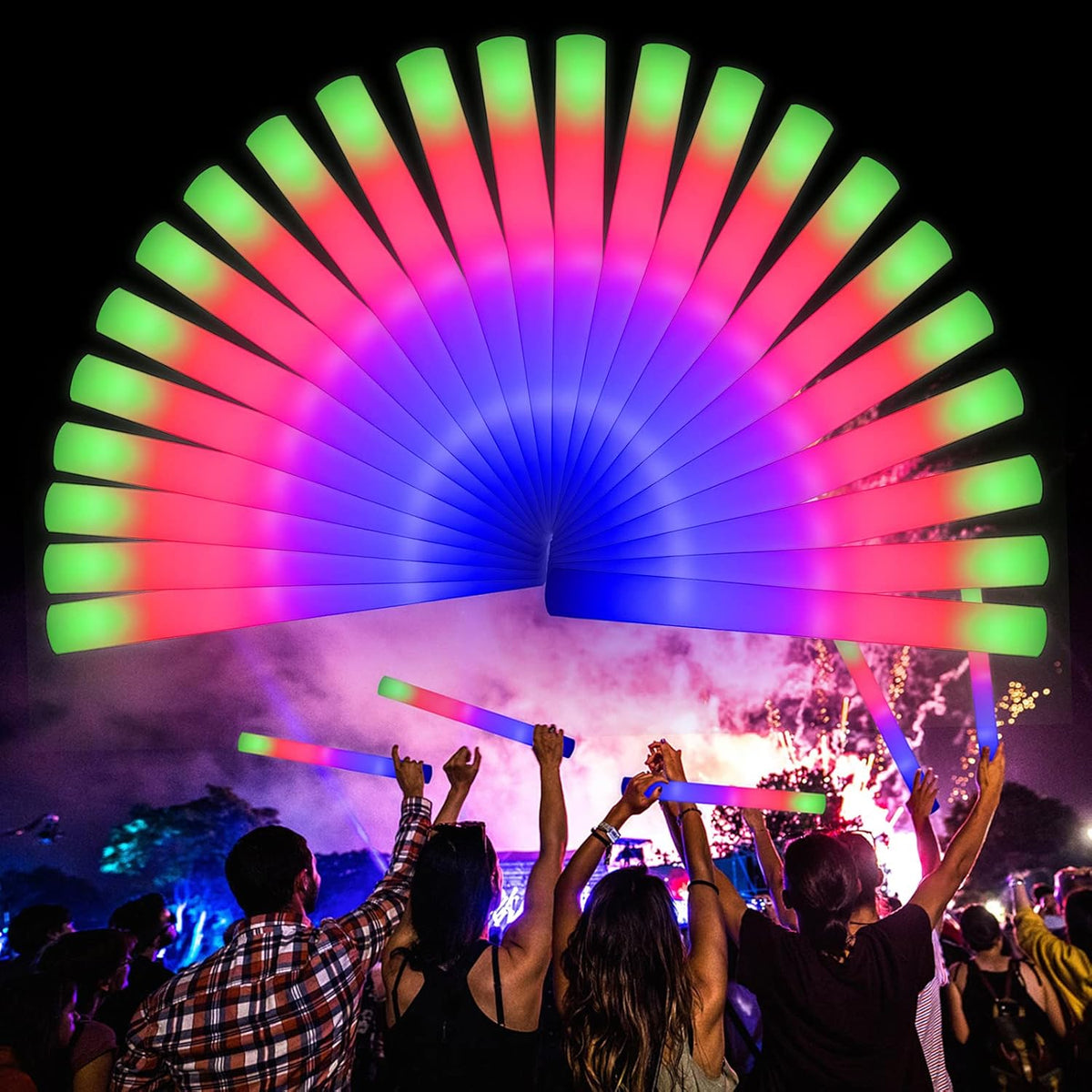 LifBetter 58Pcs Foam Glow Sticks Bulk,Led Glow Sticks with 3 Modes Colorful Flashing,Long Life