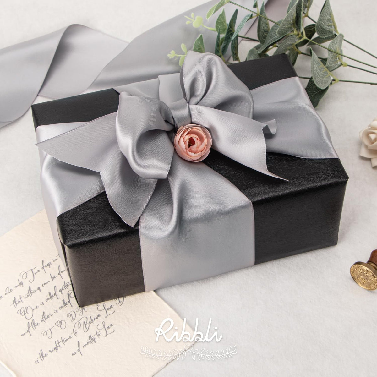 Ribbli Silver Satin Ribbon 4 Inch Wide Silver Ribbon for Wedding Chair Sash Grand Opening Ceremony