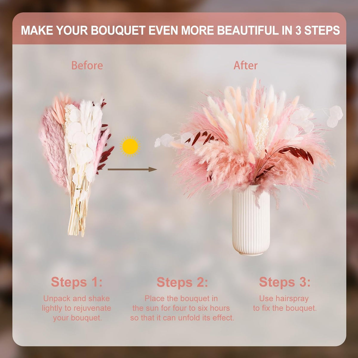 N&T NETING 85Pcs Pink Pampas Grass Decor, Natural Dried Floral Pampas Grass, Boho Home Decor