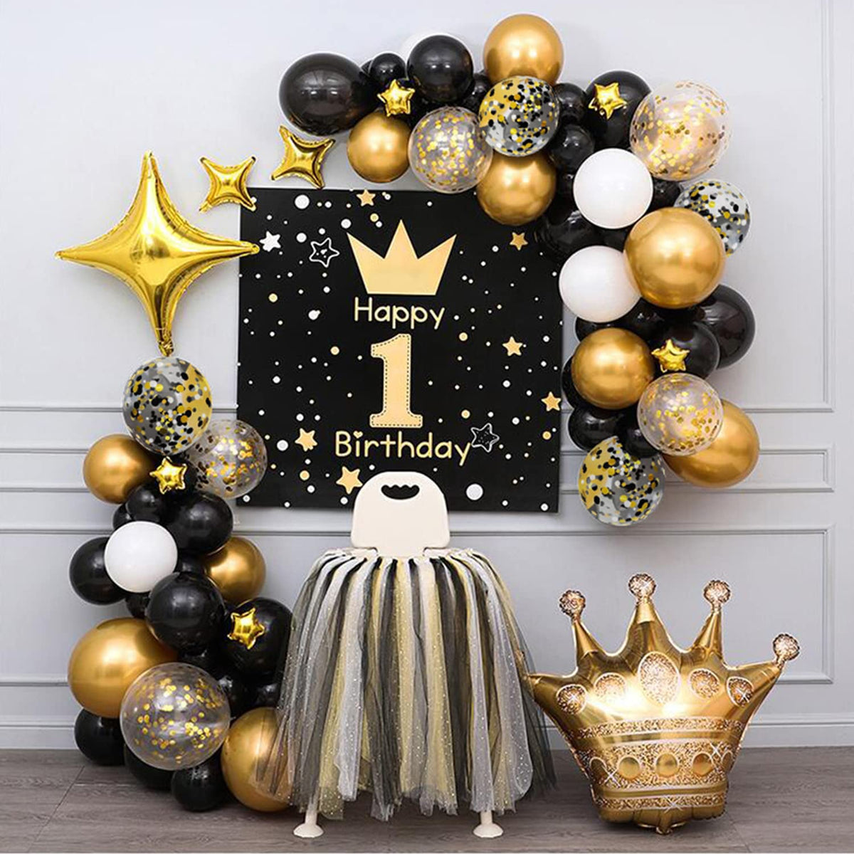 Zesliwy Black Gold Confetti Balloons 50 pack - 12 Inch Gold White and Black Confetti Balloons with