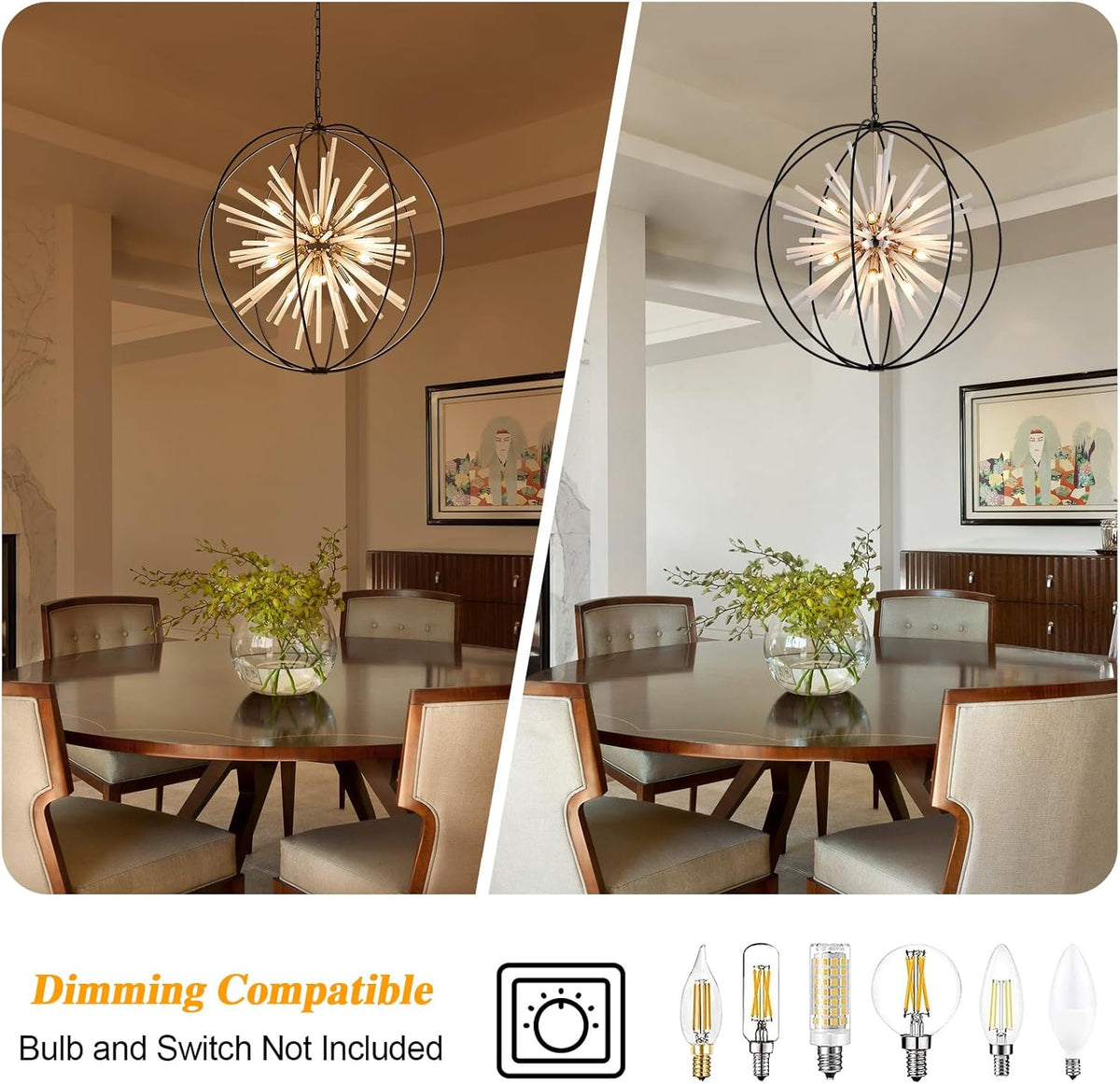 31.5" Black Gold 16-Light Globe Sputnik Chandelier Modern Industrial Adjustable Hanging Ceiling
