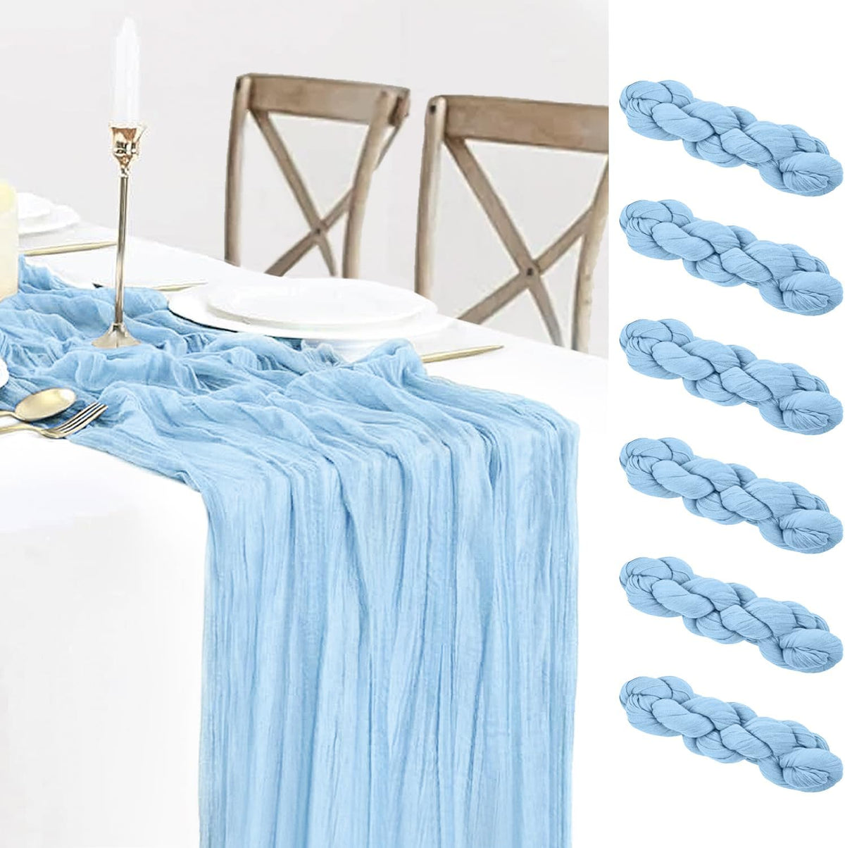 6 Pack Baby Blue Cheesecloth Table Runner 120 inch Gauze Cheese Cloth Table Runner Light Blue 10FT