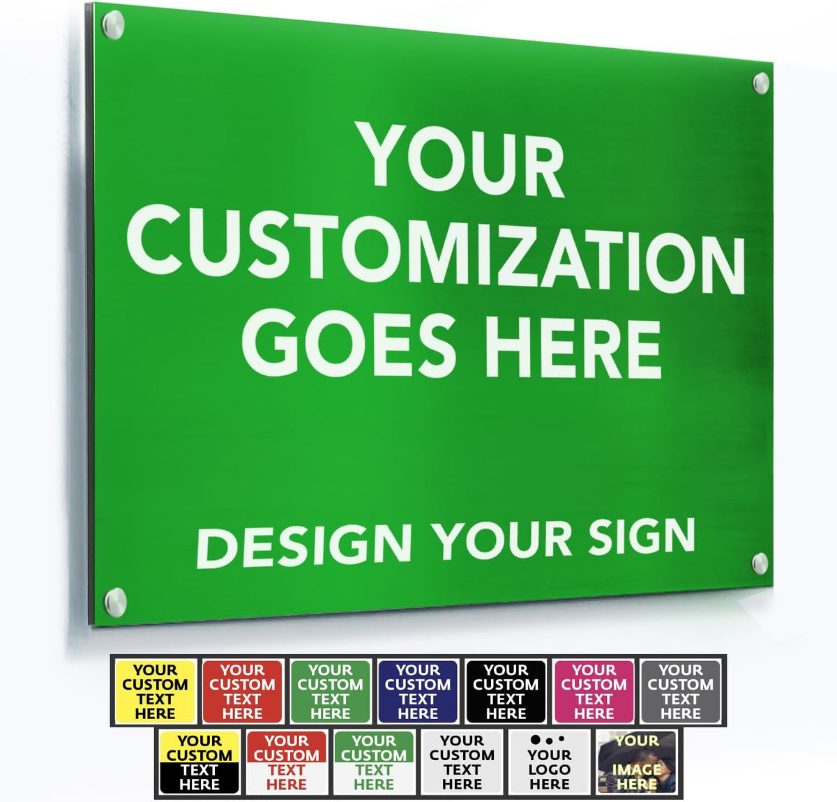 Custom Metal Business Signs, Personalized Aluminum Signs - Waterproof, White (Green Background